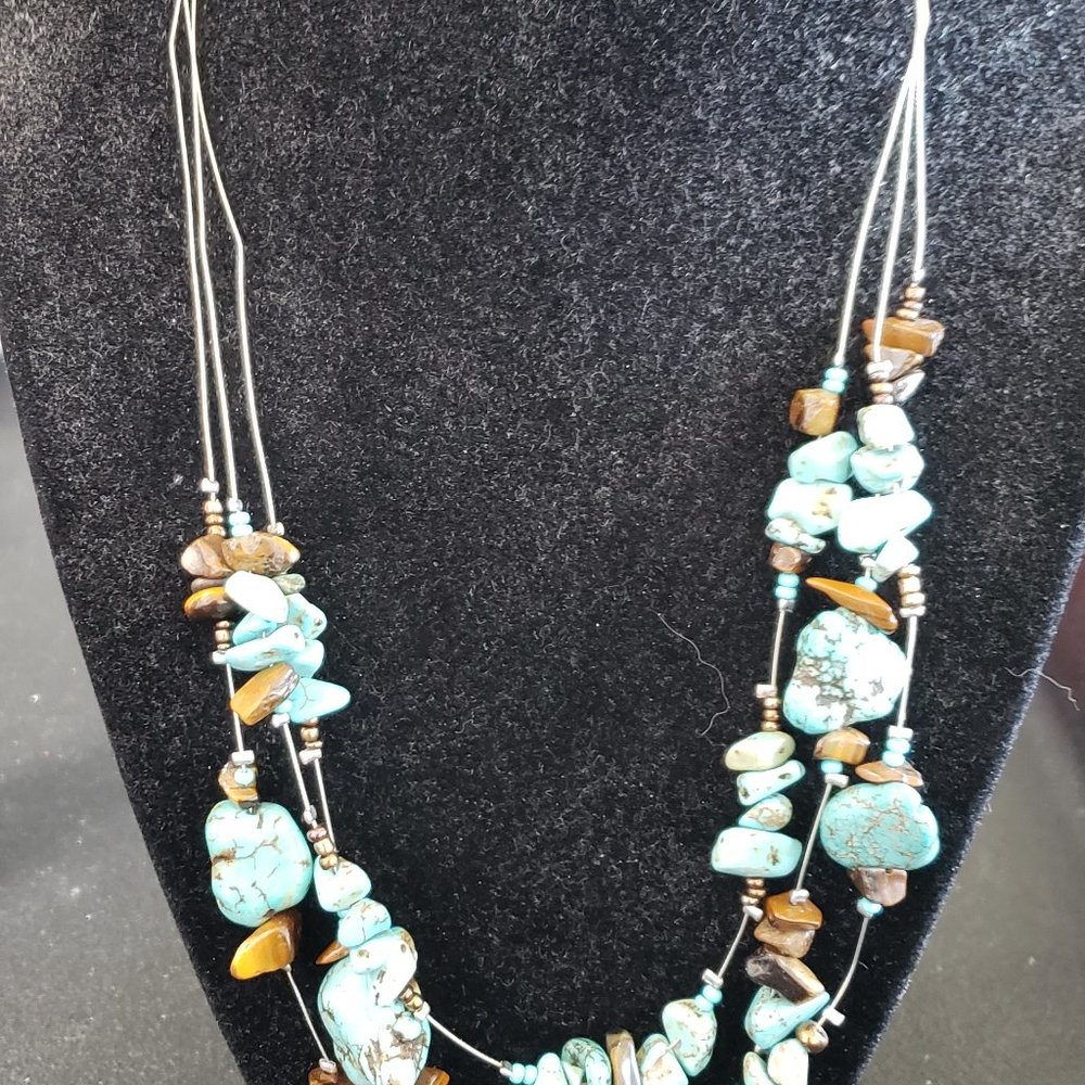 3 strand faux turquoise necklace